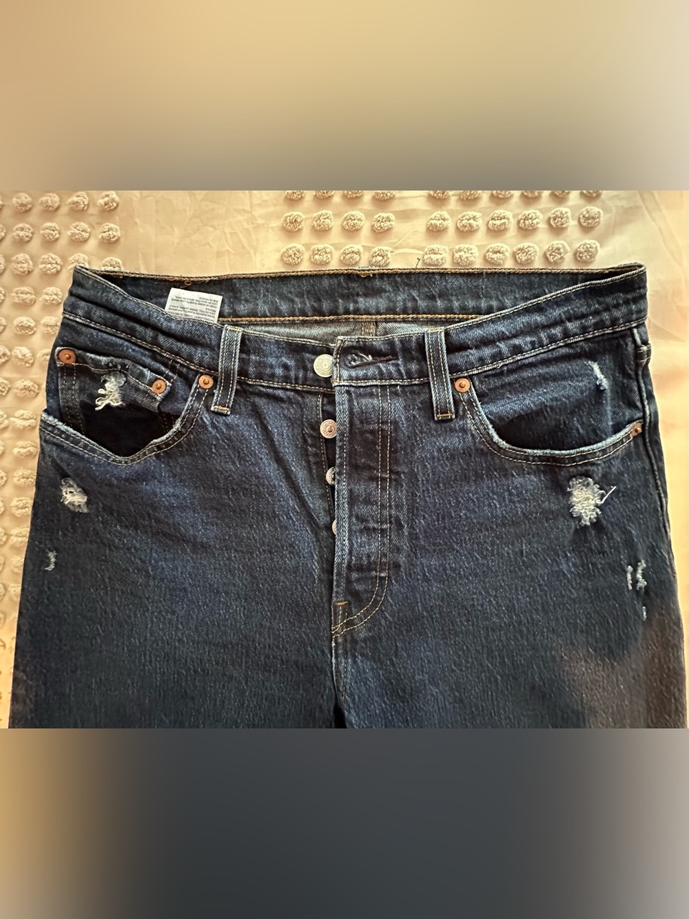 Levi's Dark Blue High-Rise Distressed Jeans